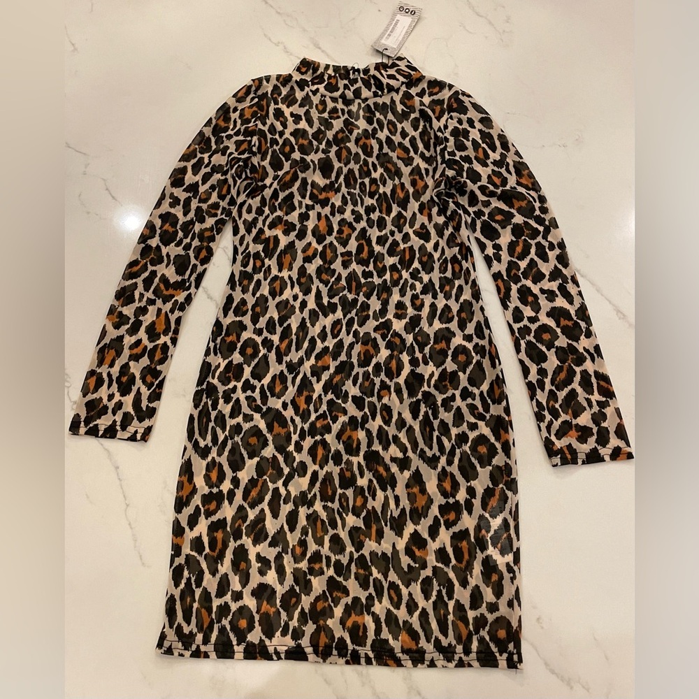 Boohoo Leopard Print Mesh Dress NWT